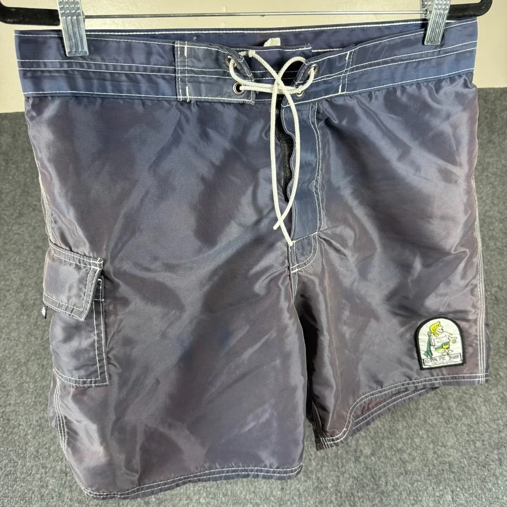 Kanvas by Katin Vintage Board Shorts USA Made Nylon Blue Purple Swim Size 32